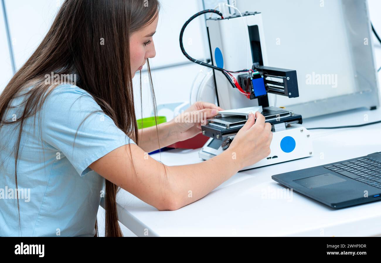 Scientist using 3D printer Stock Photo
