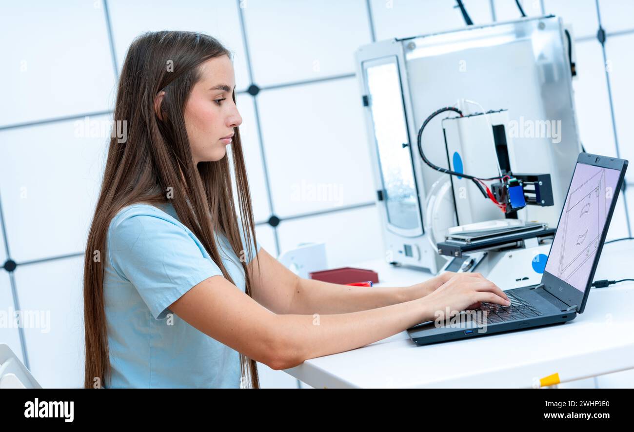 Scientist working with 3D printer Stock Photo