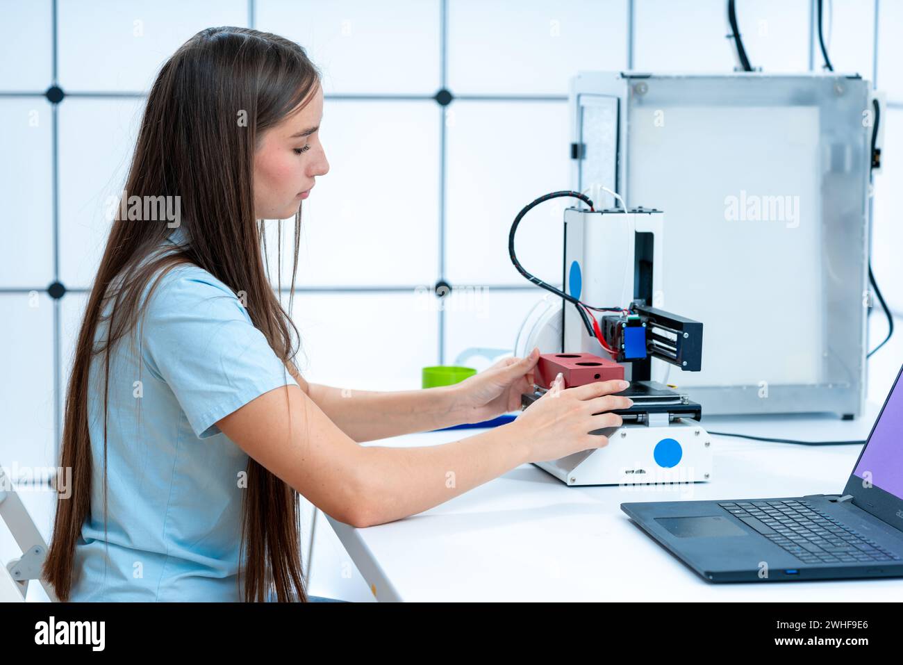 Scientist using 3D printer Stock Photo