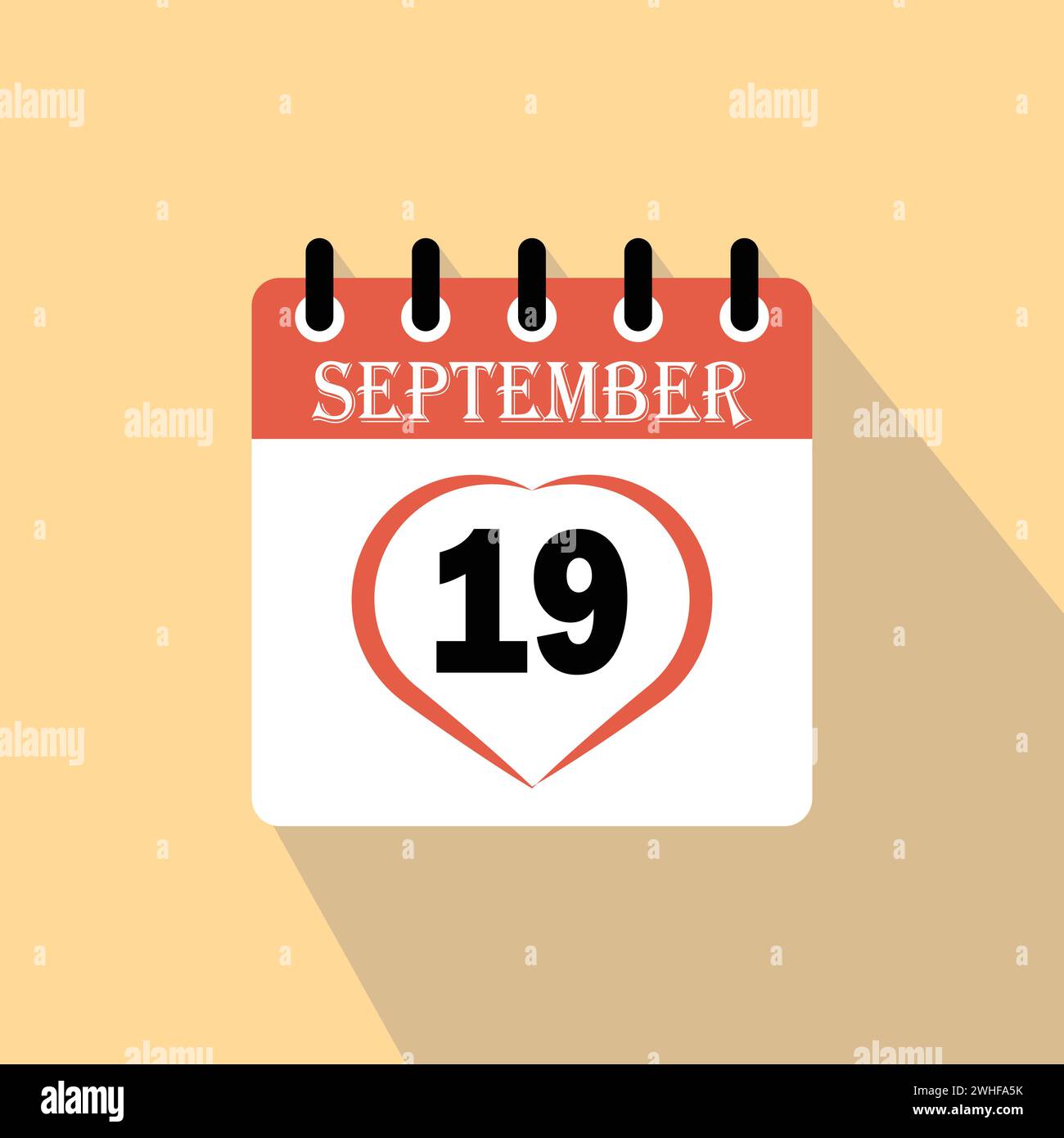 Icon calendar day - 19  September. 19th days of the month, vector illustration. Stock Vector