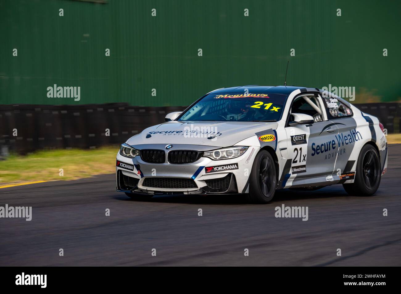 Sandown Park, Australia. 10 February, 2024. Jayden Ojeda (#21) navigates Turn 3 in his BMW M4 during Race 1 of the 2024 Australian Production Car Series on Saturday at the Shannon’s Speed Series Race Sandown Credit: James Forrester/Alamy Live News Stock Photo