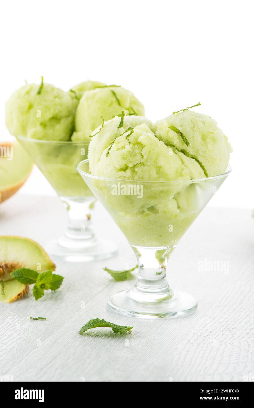 Melon flavored icecream Stock Photo Alamy