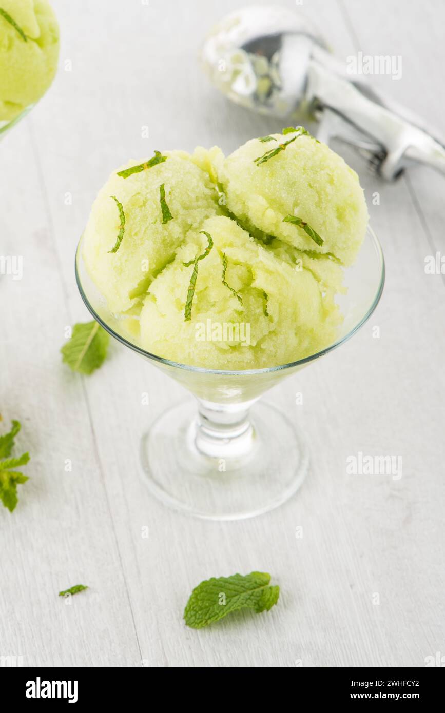 Melon flavored icecream Stock Photo Alamy