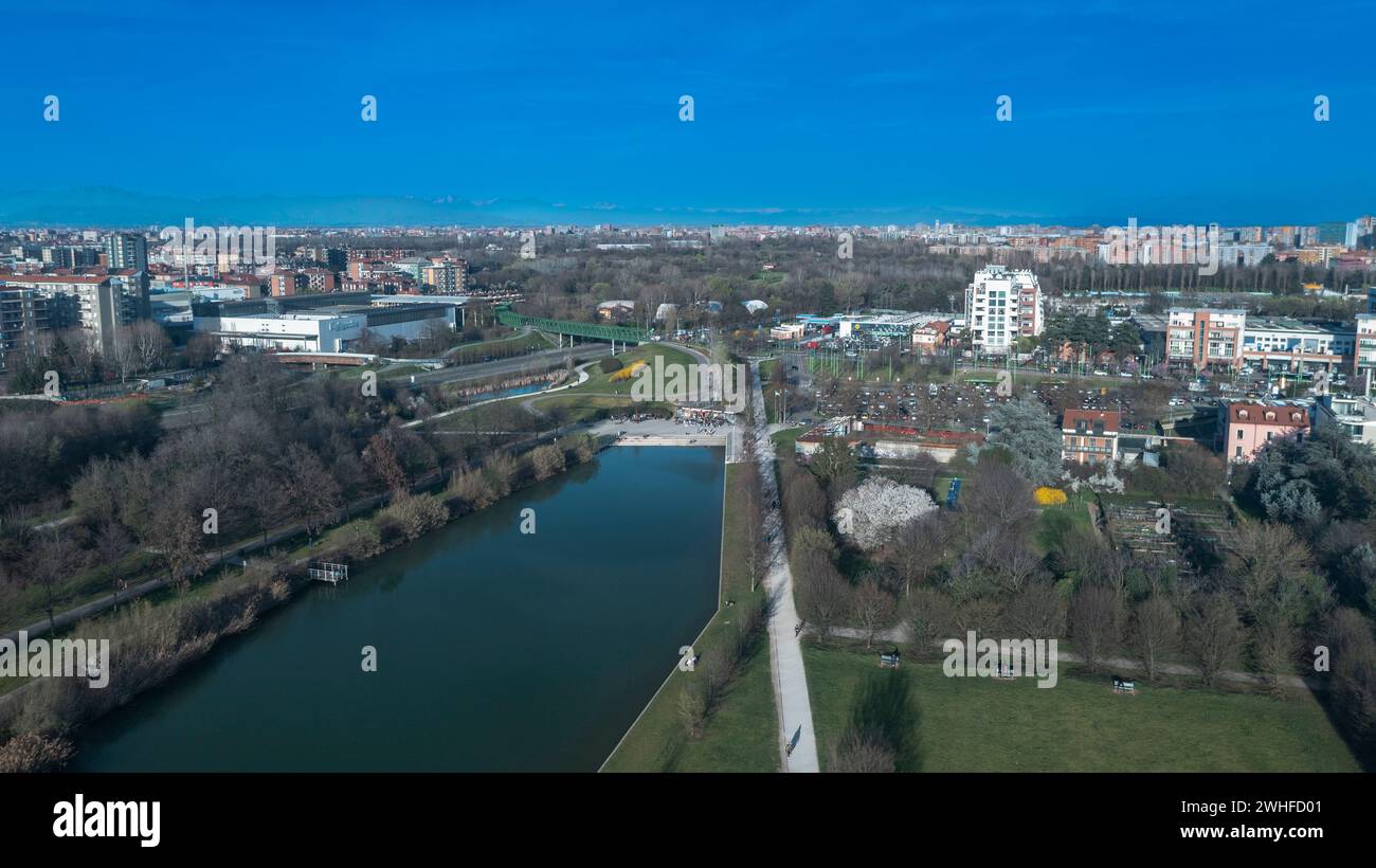 The new lake Parco Nord at early autum, Milan, Lombardy Italy Stock Photo