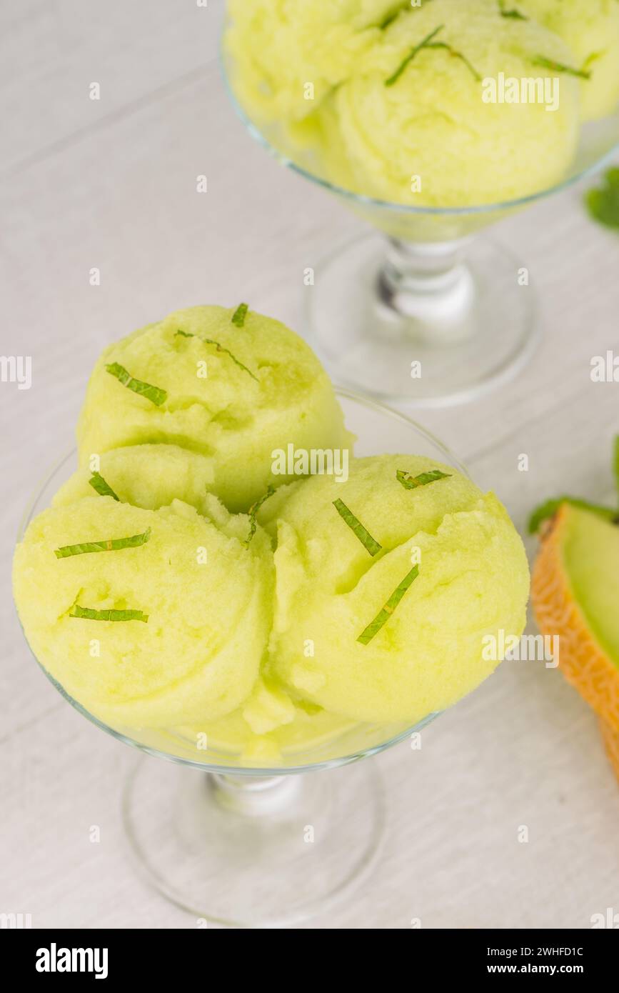 Melon flavored icecream Stock Photo Alamy