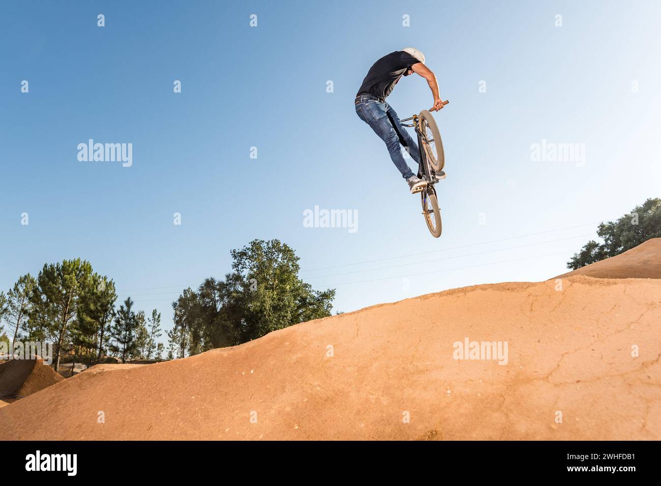 BMX Bike Stunt look back Stock Photo