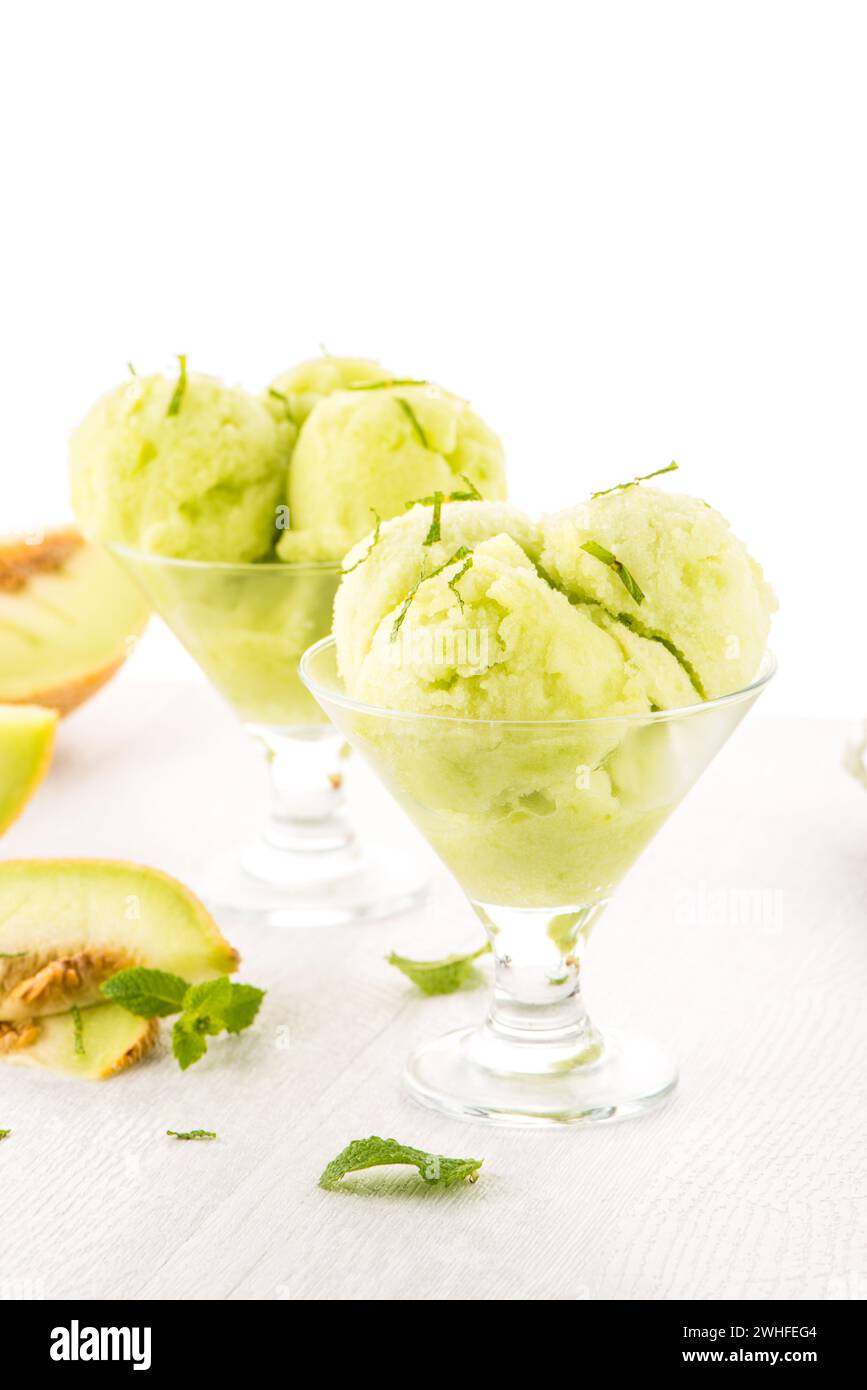 Melon flavored icecream Stock Photo Alamy