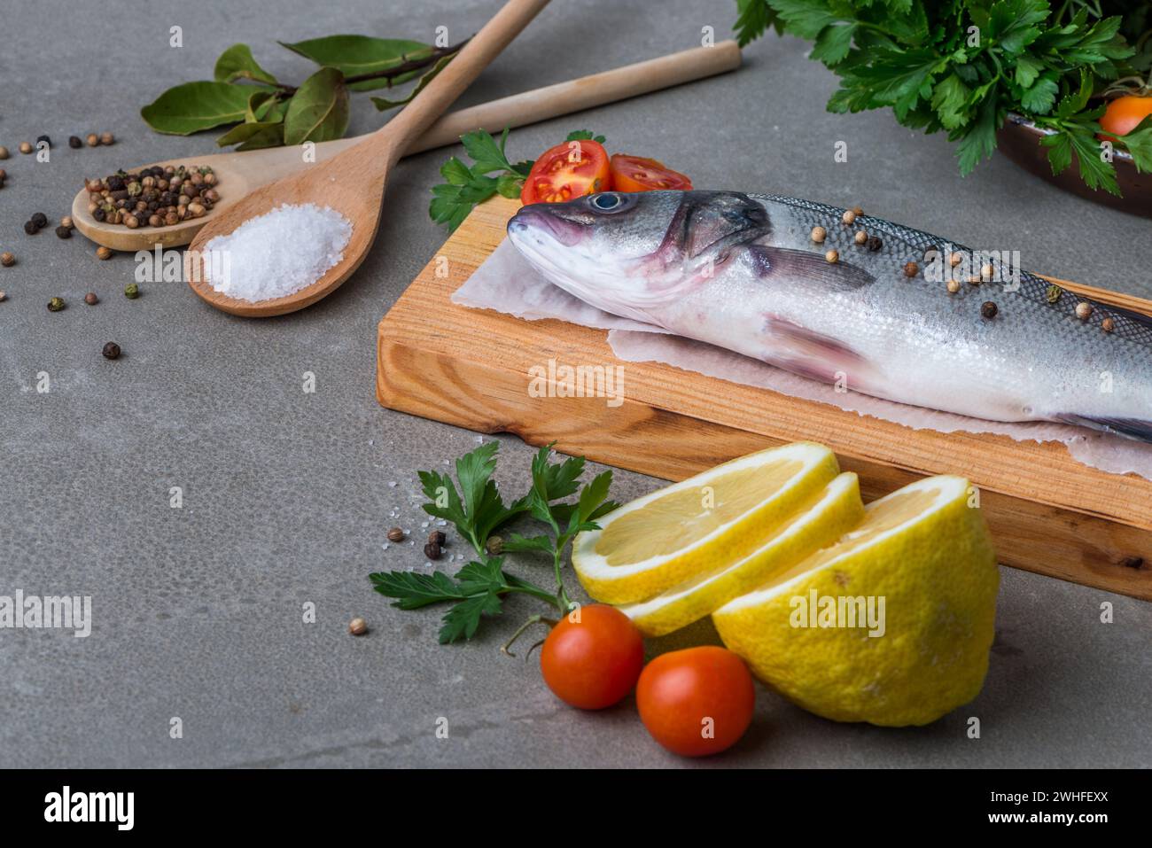 Fresh fish sea bass Stock Photo