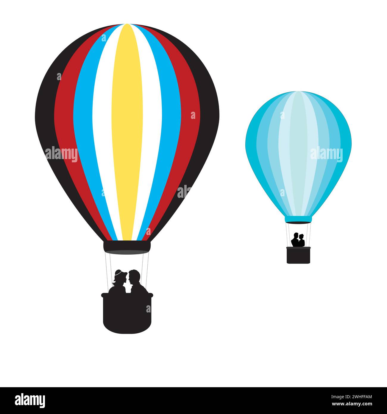Two colourful Hot Air Balloon with white background. Stock Vector