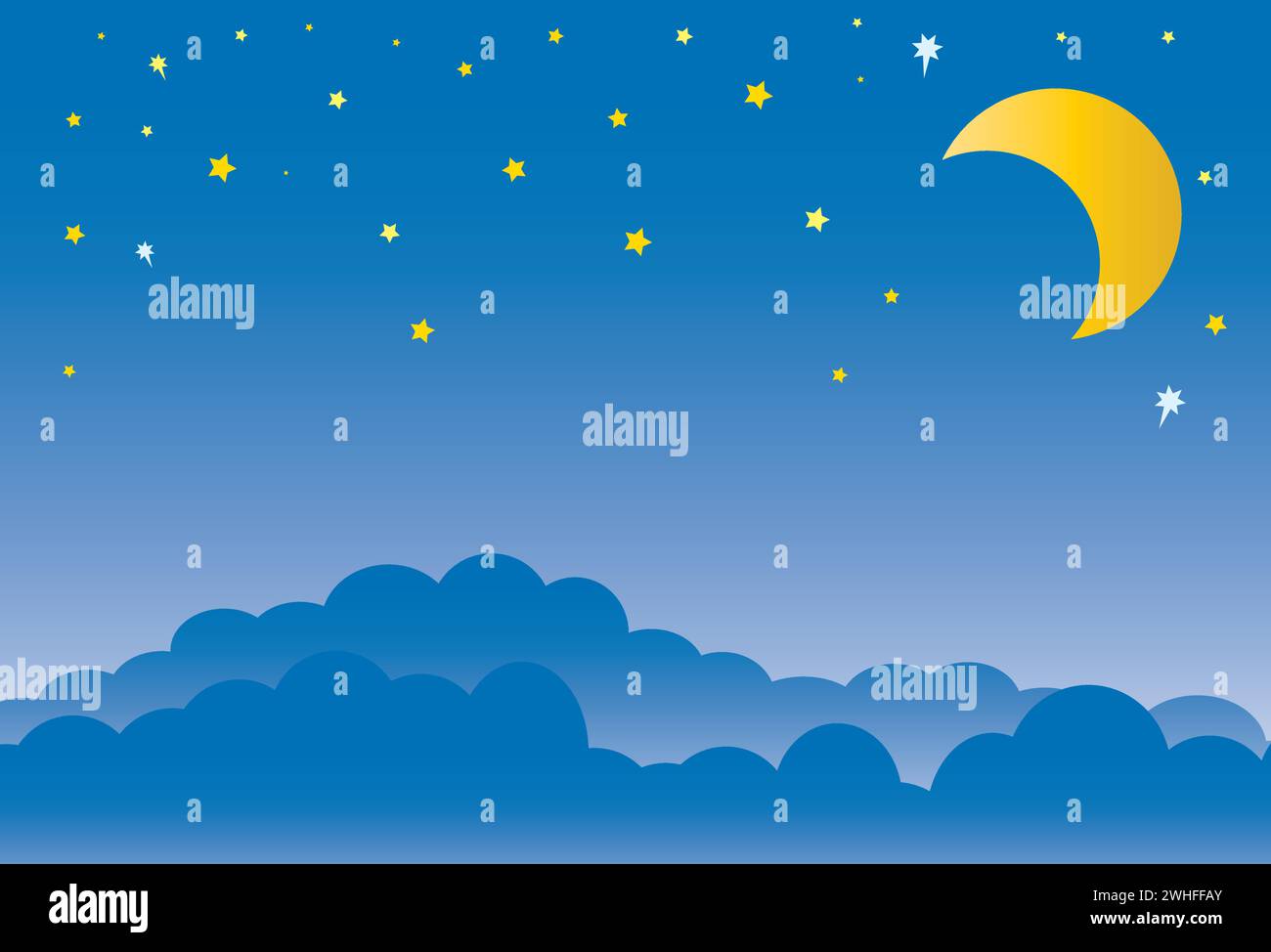 clouds with blue sky and stars with moon Stock Vector