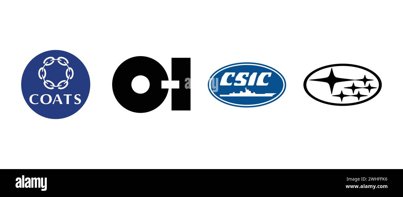 Fuji Heavy Industries, CSIC, Coats, Owens Illinois. Vector illustration, editorial logo. Stock Vector