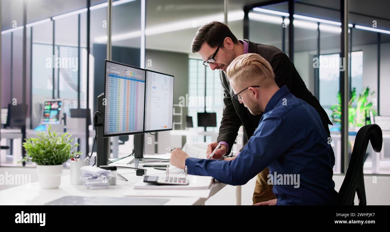 Spreadsheet Analyst Employee Worker. Medical Report On Computer Stock Photo