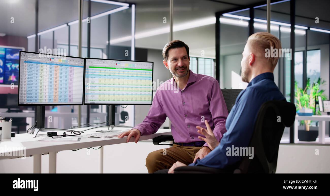Man Workers In Office Break. Friends Speak Stock Photo