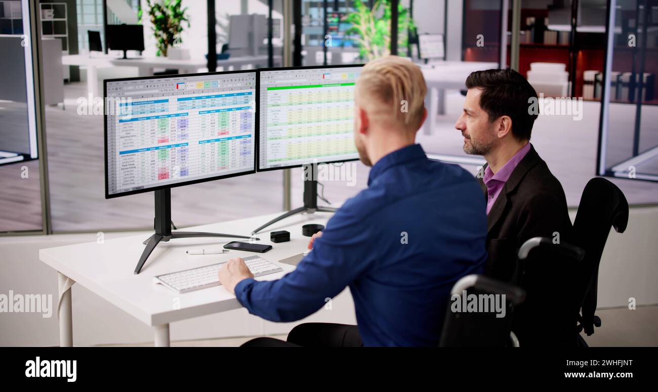 Spreadsheet Analyst Employee Worker. Medical Report On Computer Stock Photo