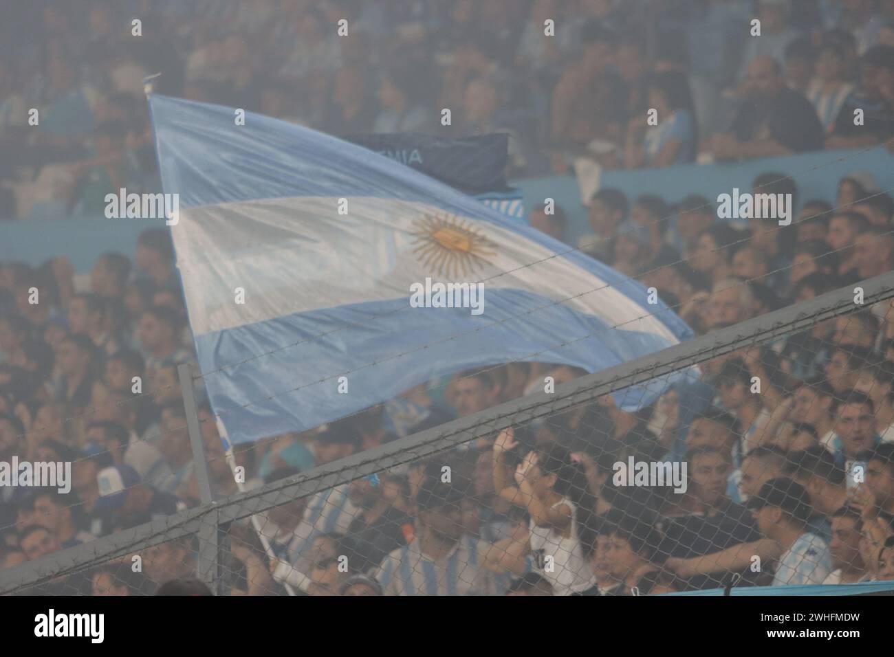 Avellaneda, Argentina, 9, February, 2024. Argentinian flag during the match between Racing Club vs San Lorenzo de Almagro. Credit: Fabideciria/Alamy Live News Stock Photo