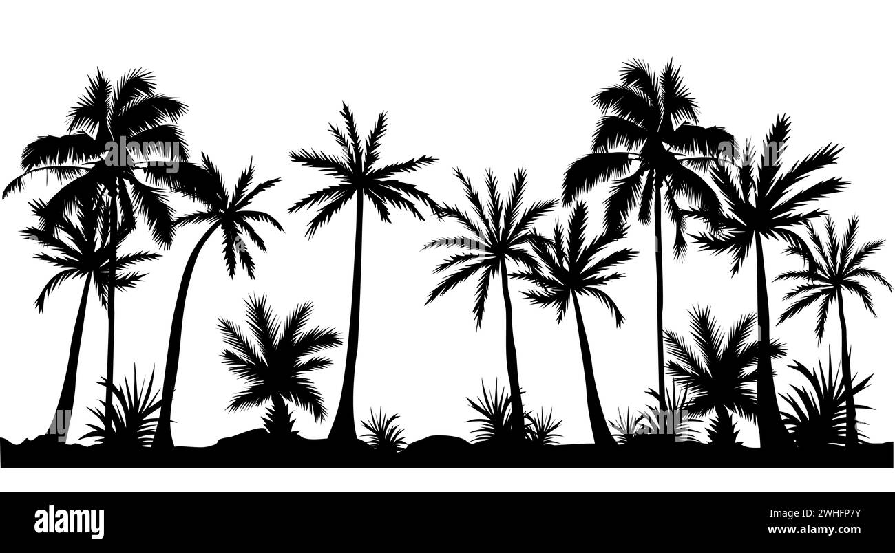 Palm tree black silhouettes seamless vector border Stock Vector Image ...