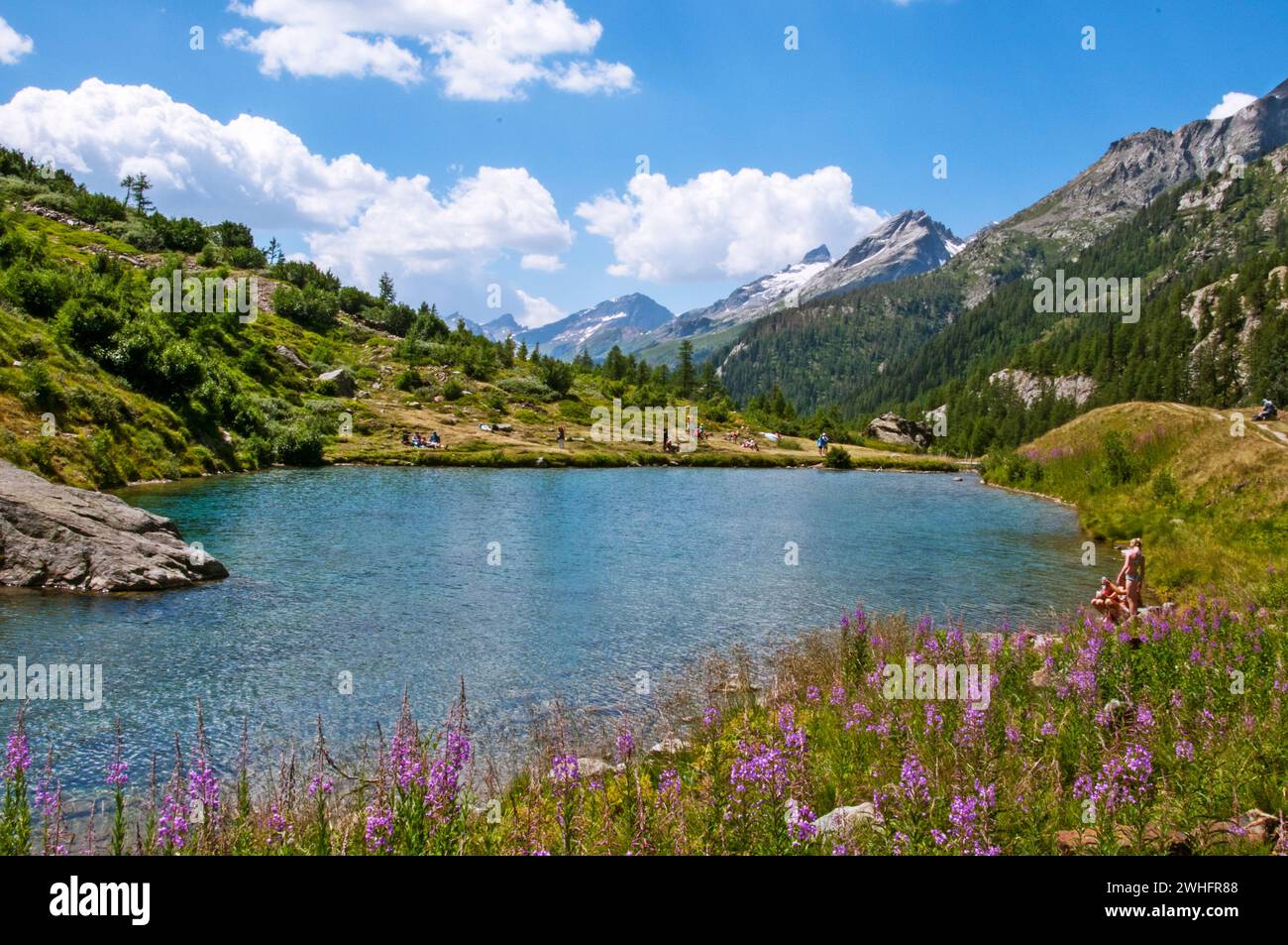The Grundsee, a glacial tarn or lake at Fafleralp in the Lötschental Valley, Valais (Wallis) Canton, Switzerland Stock Photo