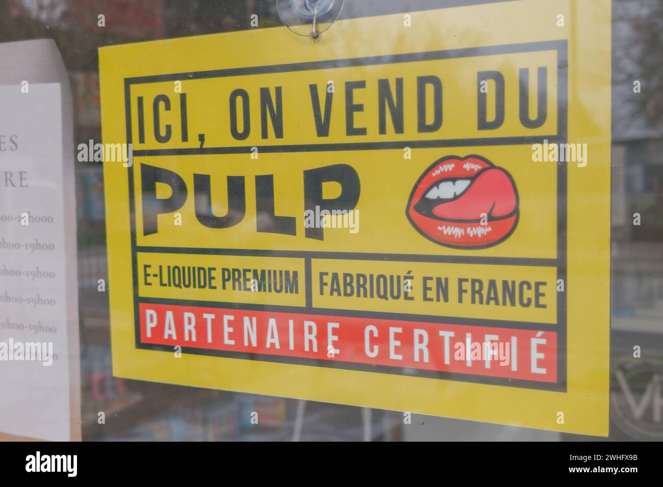 Bordeaux , France -  02 05 2024 : pulp logo sign and brand text e-liquid for e-cigarettes advertising in facade sell shop Stock Photo