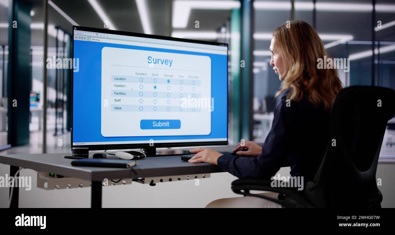 Woman giving online survey hi-res stock photography and images - Alamy