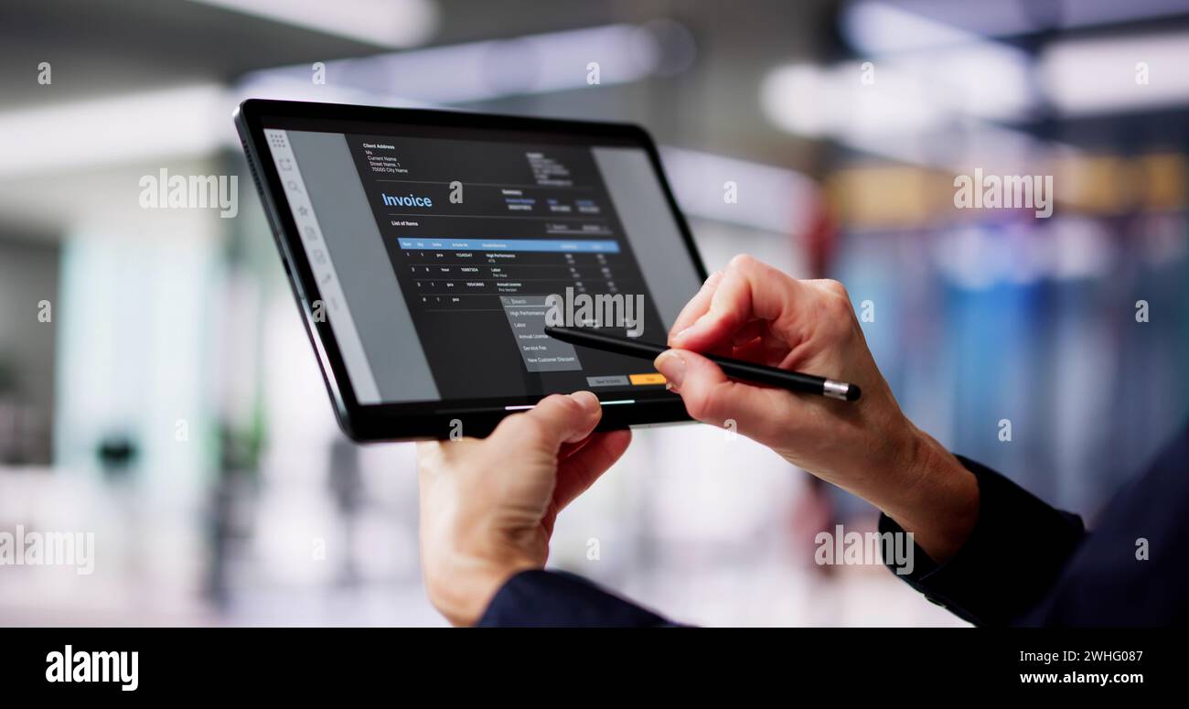 E Invoice On Tablet. Online Electronic Bill Management Stock Photo