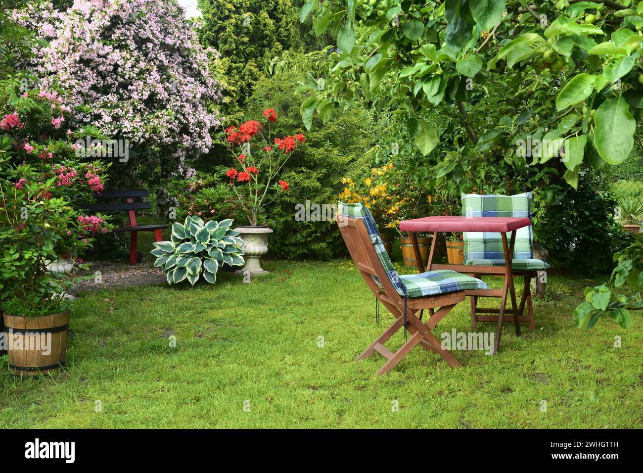 Idyllic garden in spring Stock Photo