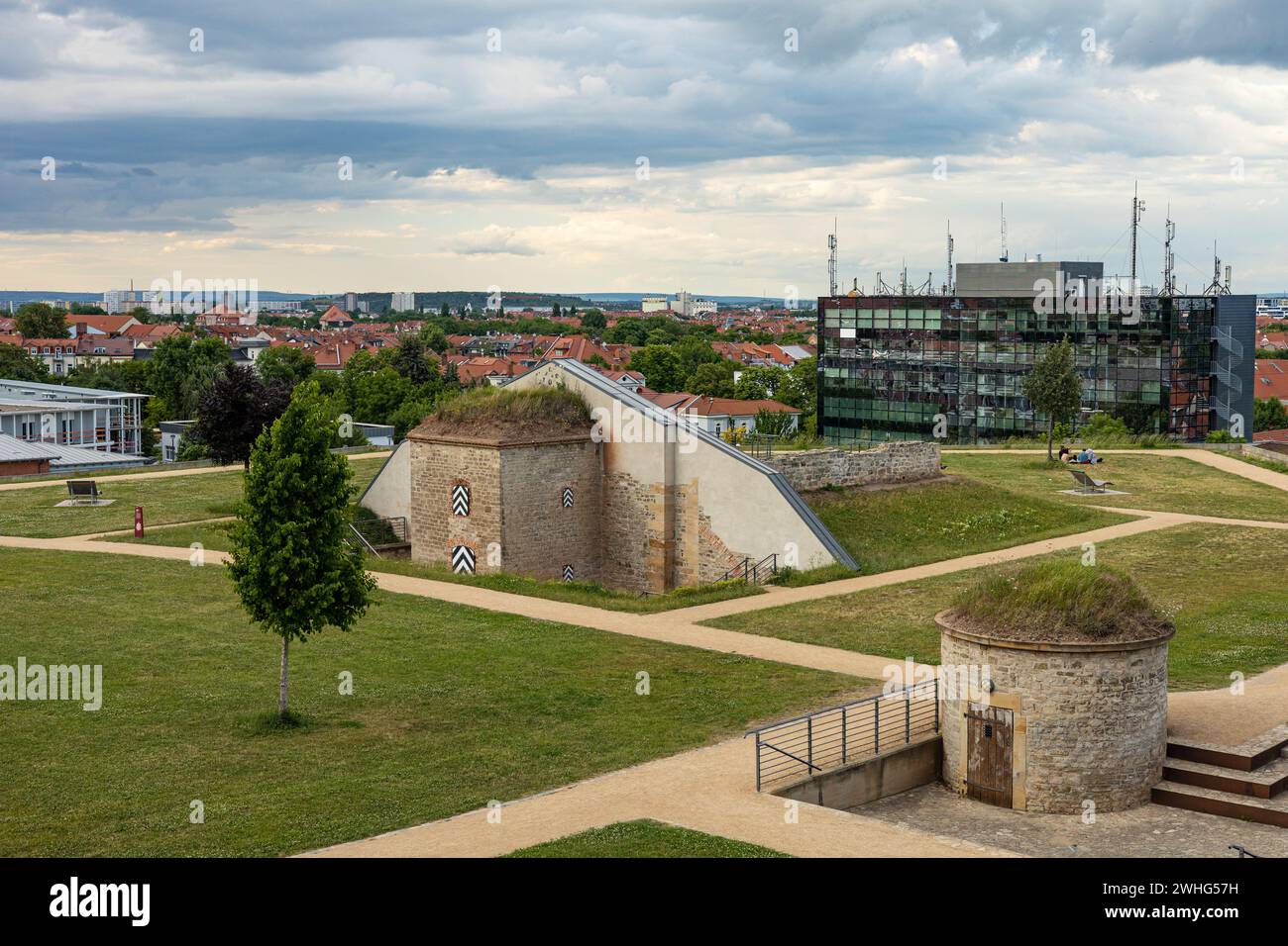 Area of the citadel Peters mountain with former military buildings now a recreation area in Erfurt Stock Photo
