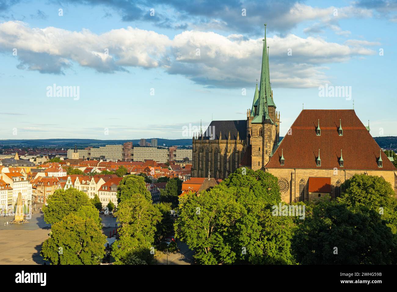 View from peters mountain to cathedral square, cathedral and severi church in Erfurt Stock Photo