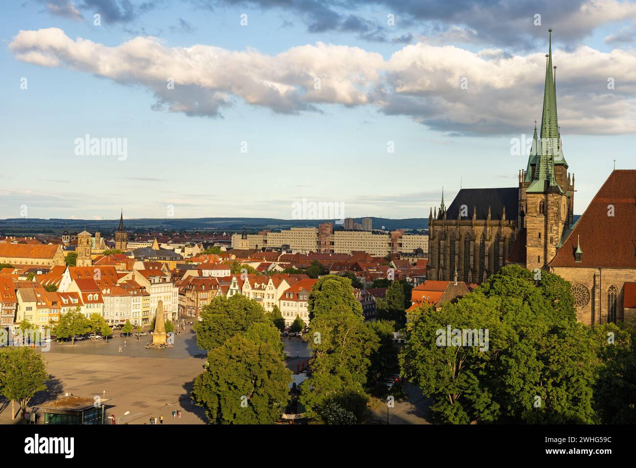 View from peters mountain to cathedral square, cathedral and severi church in Erfurt Stock Photo