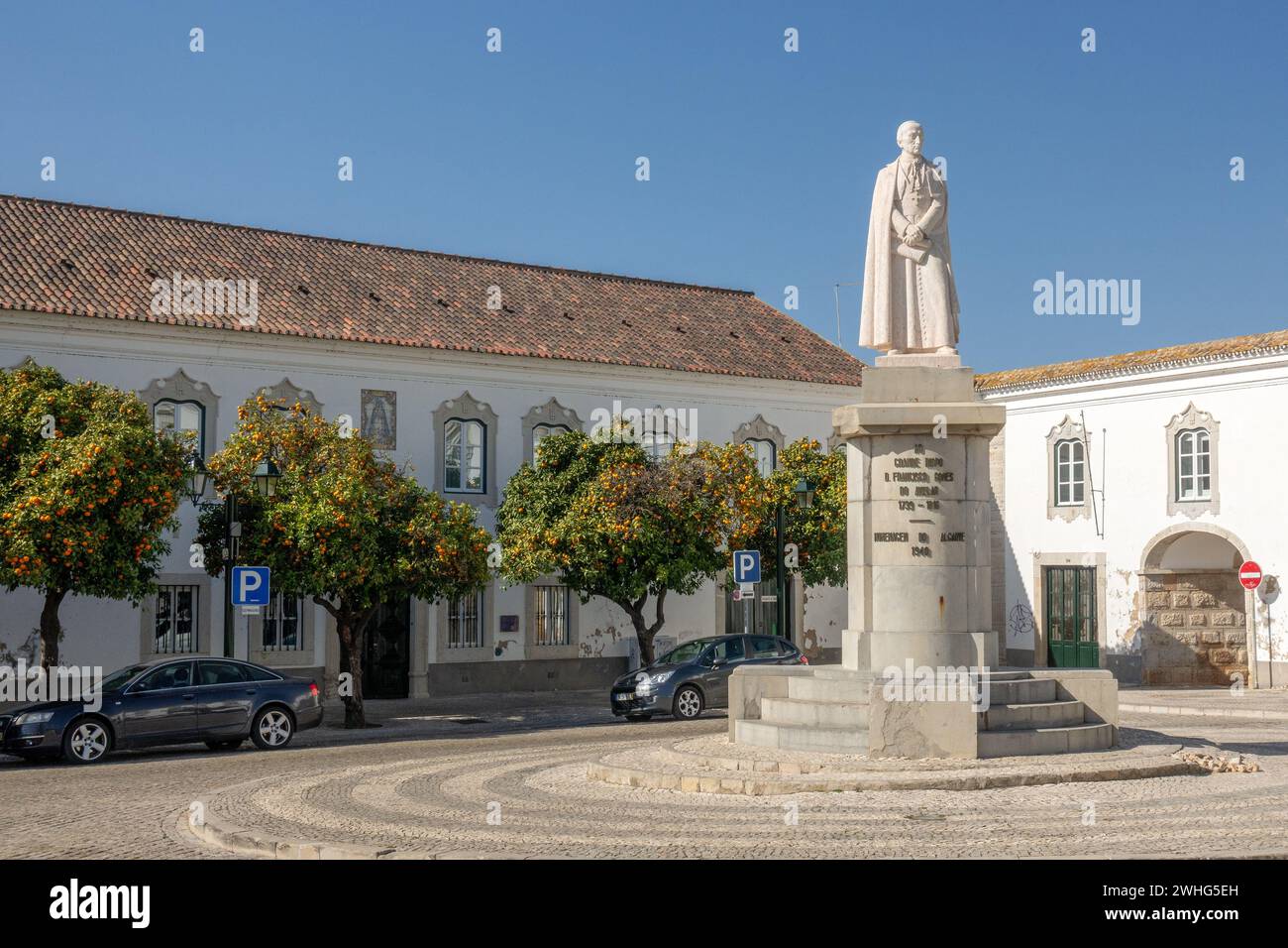 Statue Of Bishop D. Francisco Gomes do Avelar 1739-1816 In Largo da Se The Cathedral Square In Faro The Algarve Portugal February 6, 2024 Stock Photo