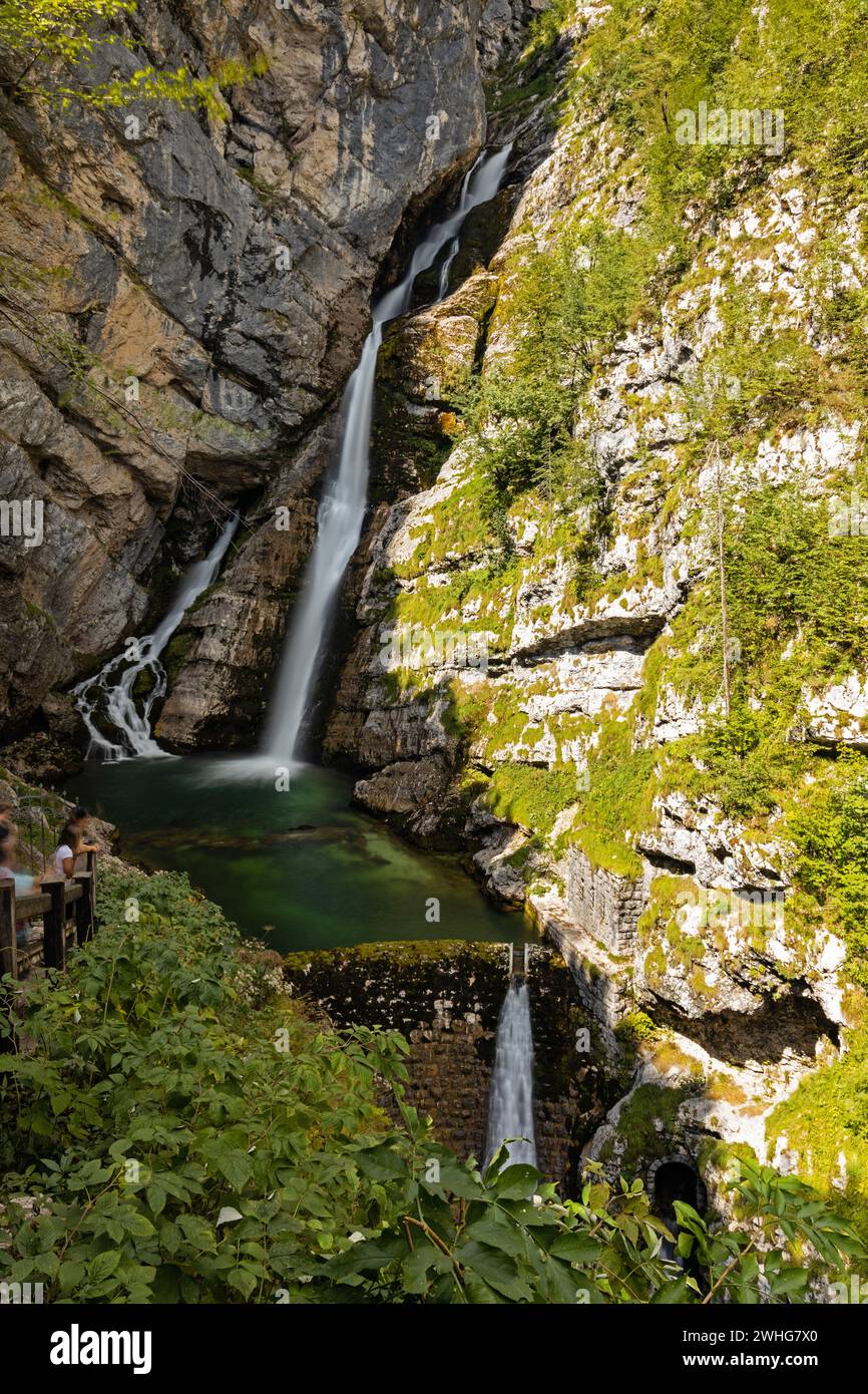 Savica Waterfalls In The Triglav National Park In Slovenia Stock Photo savica-waterfalls-in-the-triglav-national-park-in-slovenia-stock-photo