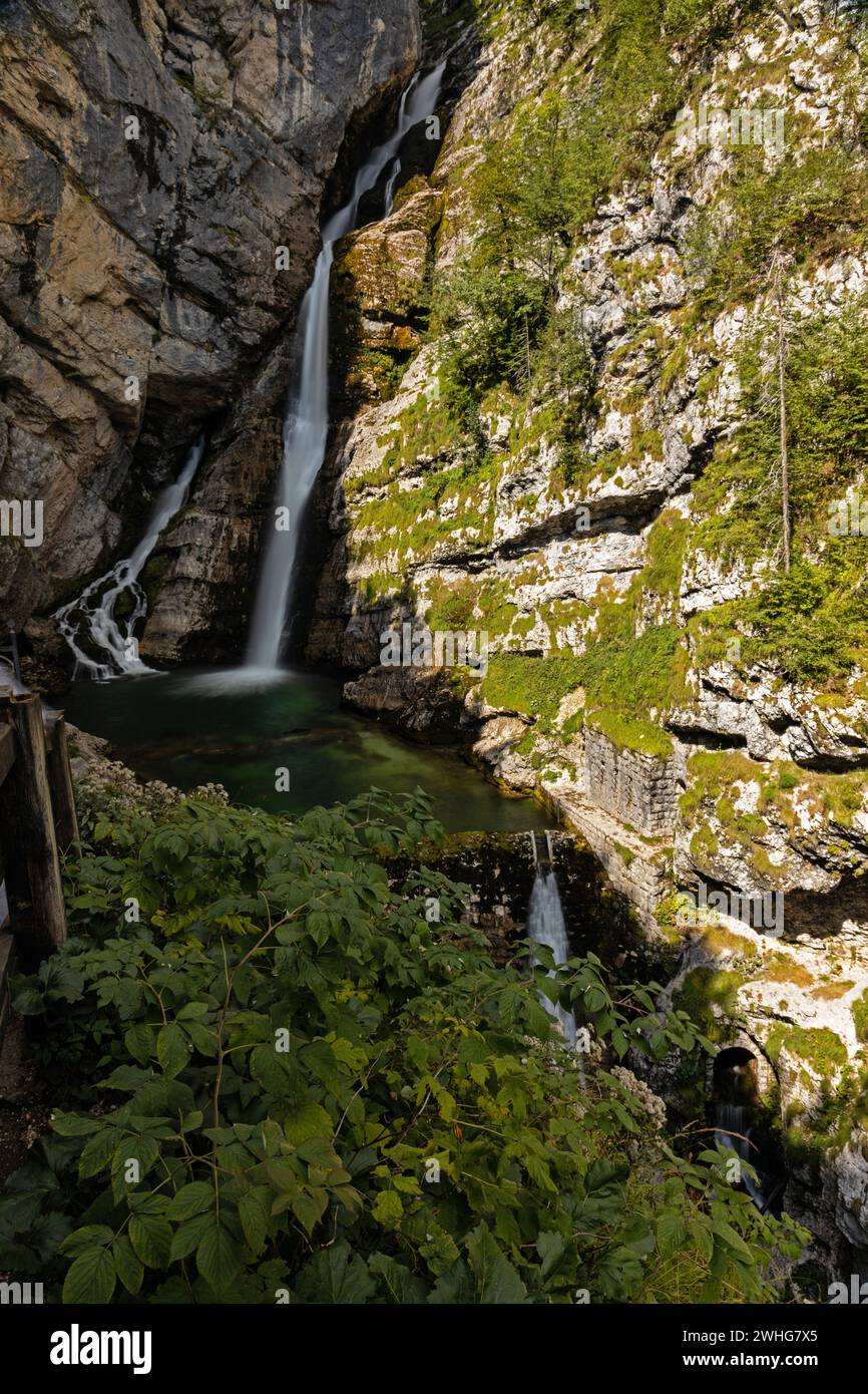 Savica Waterfalls In The Triglav National Park In Slovenia Stock Photo savica-waterfalls-in-the-triglav-national-park-in-slovenia-stock-photo