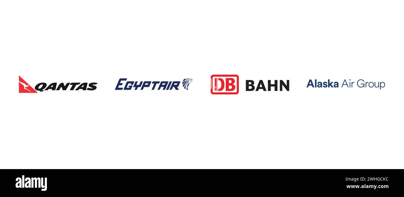 DB Bahn, Alaska Air Group, Egypt Air, Qantas Airways Limited. Vector illustration, editorial logo. Stock Vector