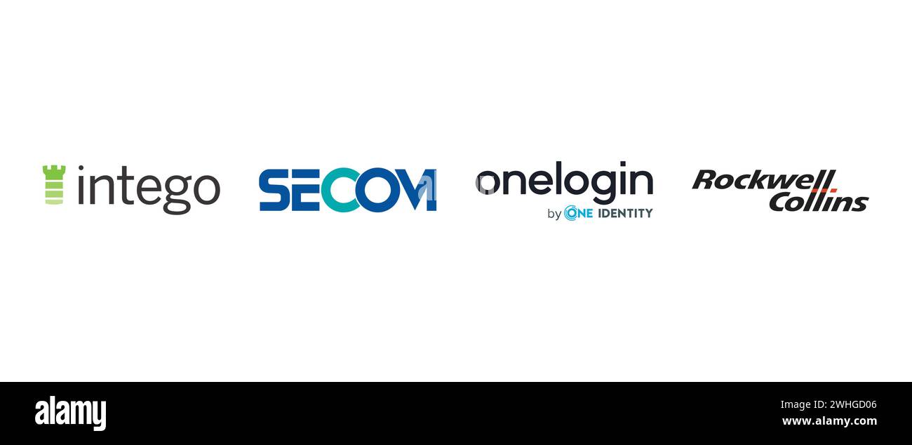 OneLogin, Rockwell Collins, Intego. Vector illustration, editorial logo Stock Vector