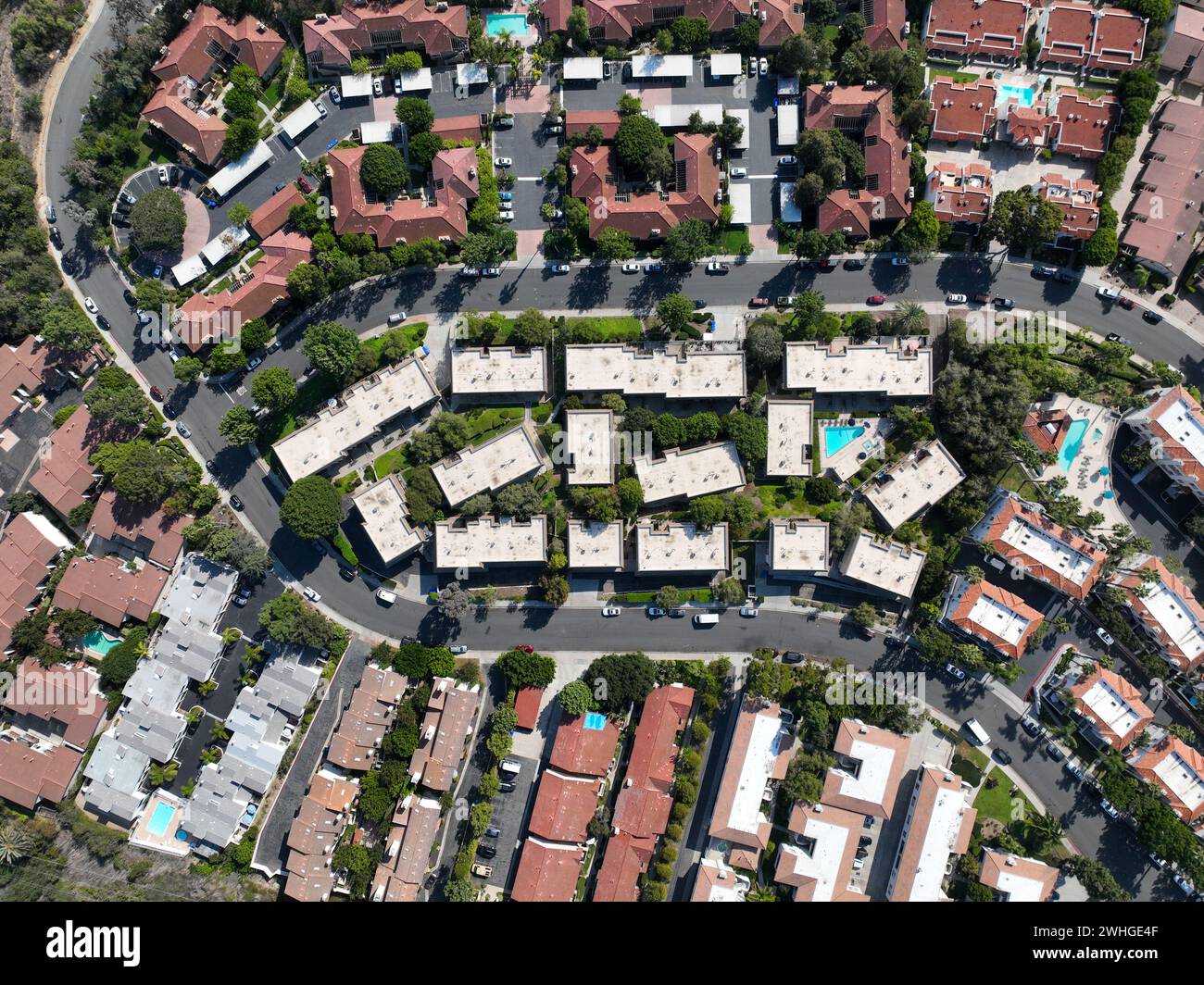Aerial top view of middle class community condominium apartment, North County San Diego, Stock Photo