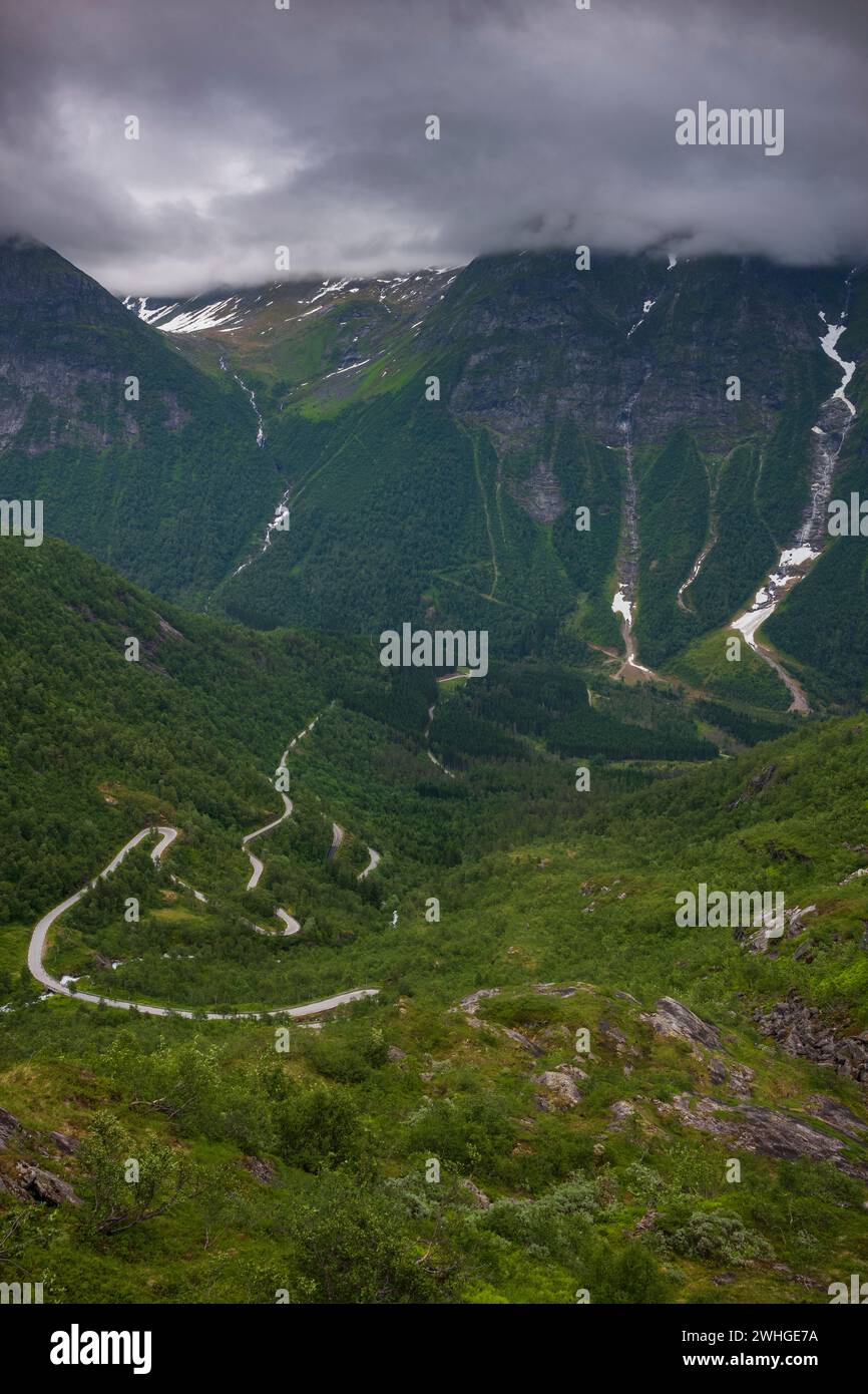 The scenic route of Gaularfjellet where the road twists and turns