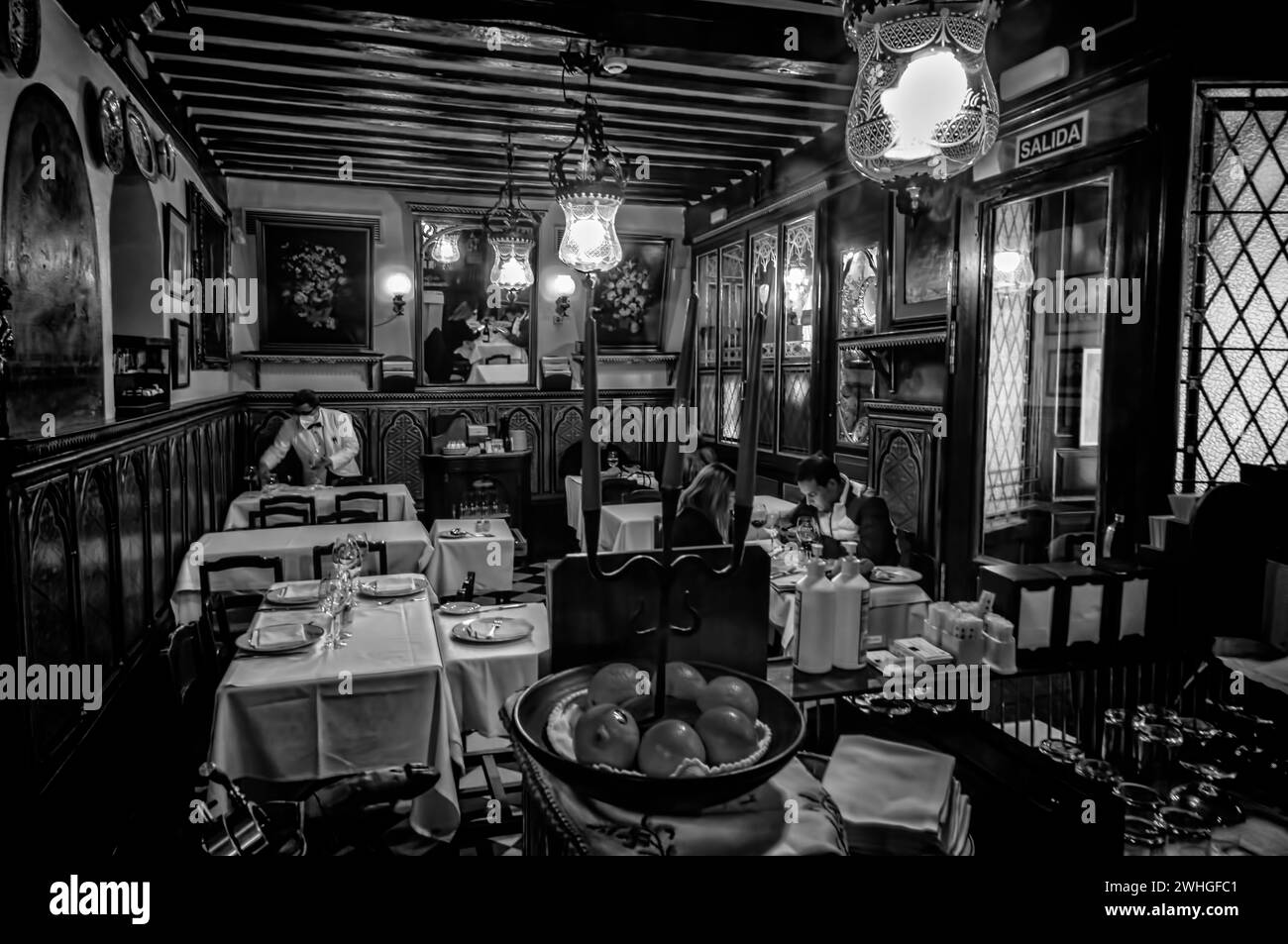 Interior of Sobrino de Botin, oldest restaurant in the world founded in 1725, near Plaza Mayor, Madrid, Spain. February 2022. Stock Photo