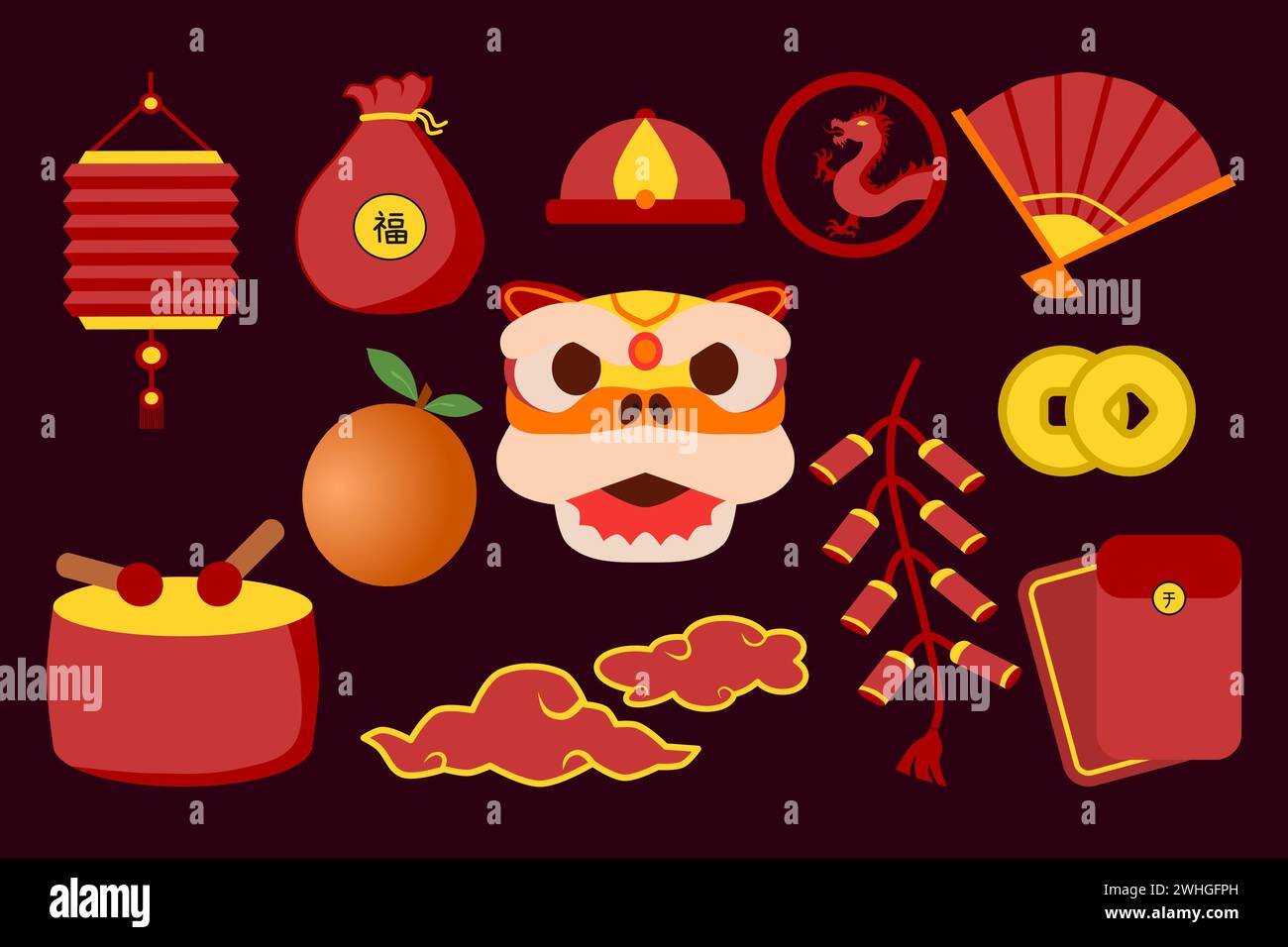 Chinese new year stickers collection. Vector illustration. Stock Vector