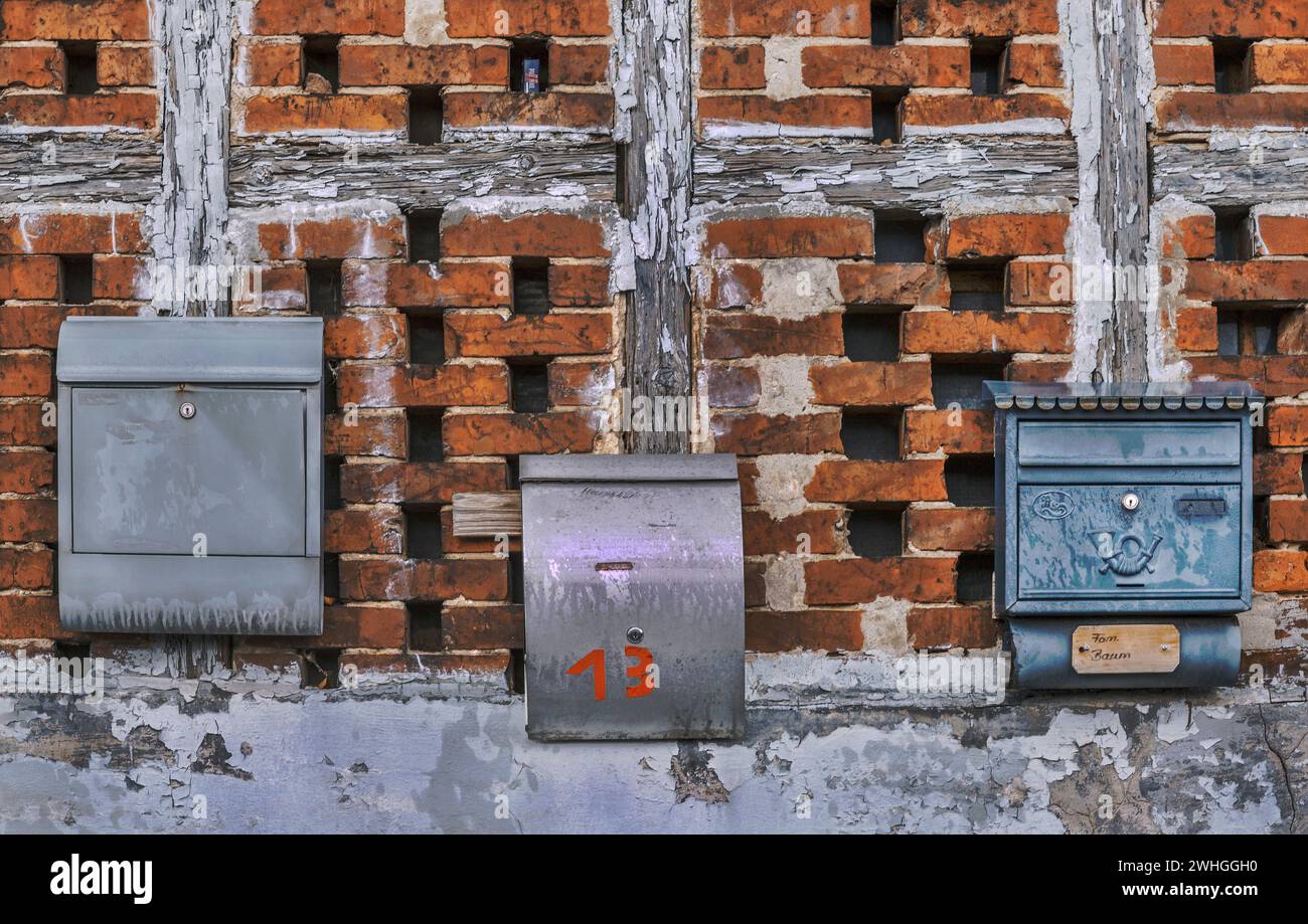 The mailboxes on the old wall Stock Photo