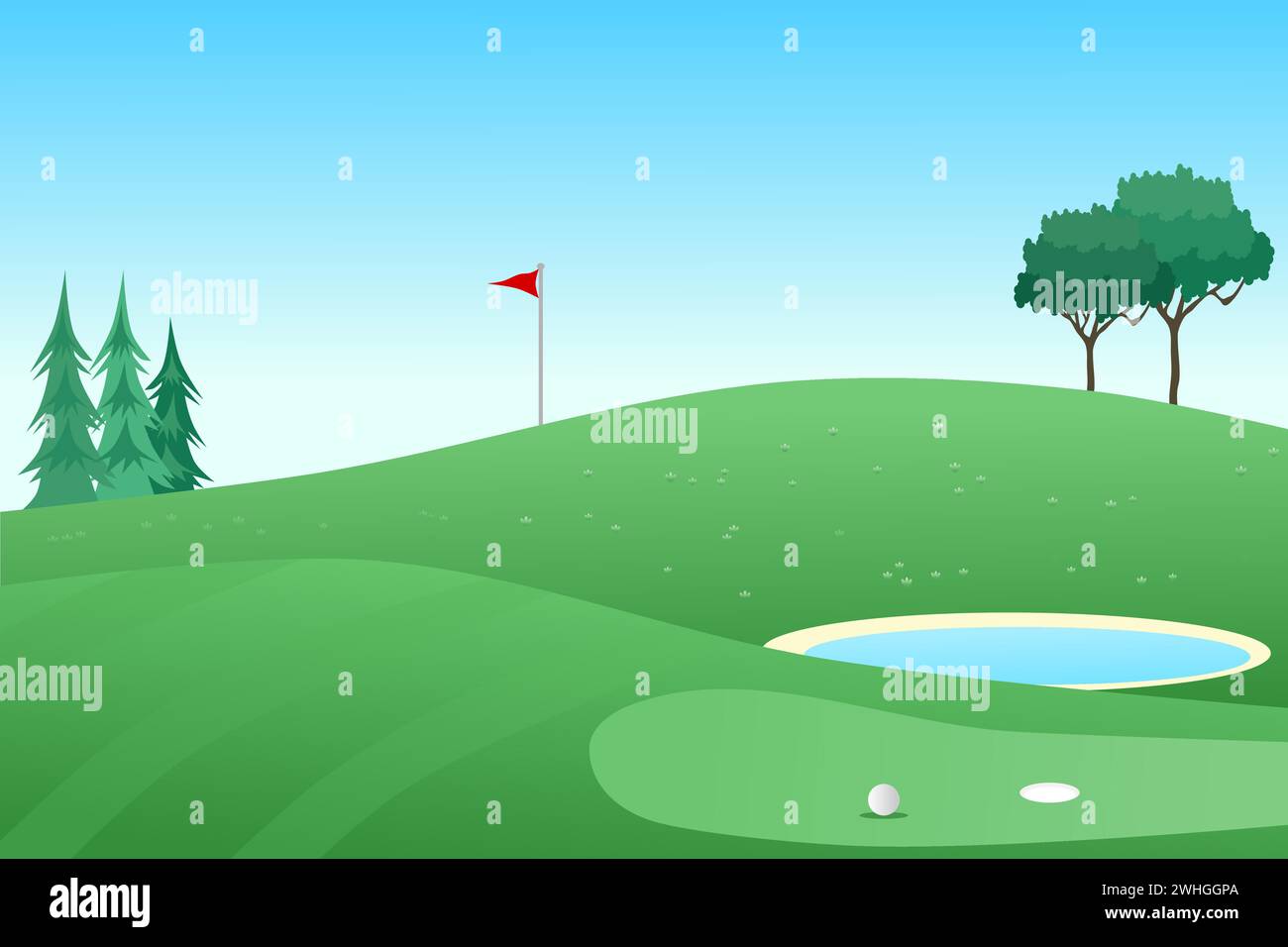 Golf course vector illustration. Outdoor Sport. Stock Vector