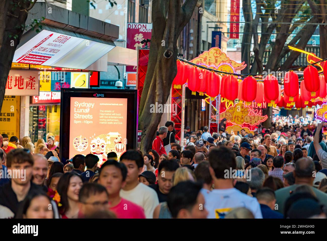 Sydney Australia 10 Feb 2024: Lunar New Year kicked off in earnest today with big crowds of people flocking to Sydney’s China Town to eat and celebrate. Food from many different nations was available from restaurants and specially set up stalls to keep everyone fed and happy. Many visitors chose to walk through Dixon Street, the traditional hub of China Town in Sydney. Credit: Stephen Dwyer / Alamy Live News Stock Photo