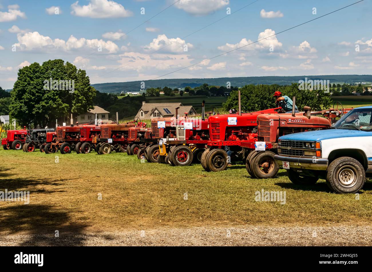 View of Steam and Tractor Event with Antique Tractors of all Types Stock Photo