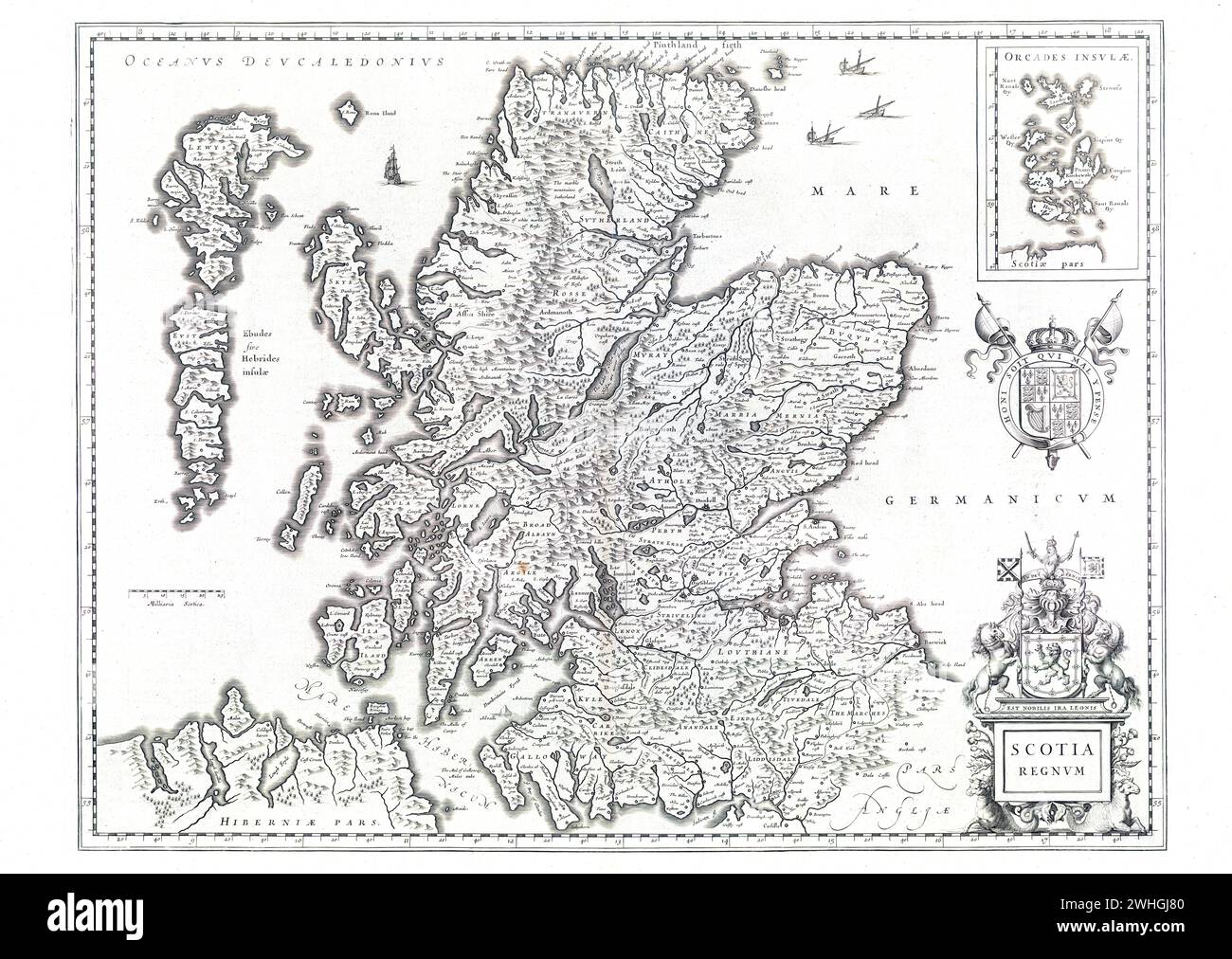 historical map of the Kingdom of Scotland, Willem and Johannes Joan  Blaeu, ca 1648 Stock Photo
