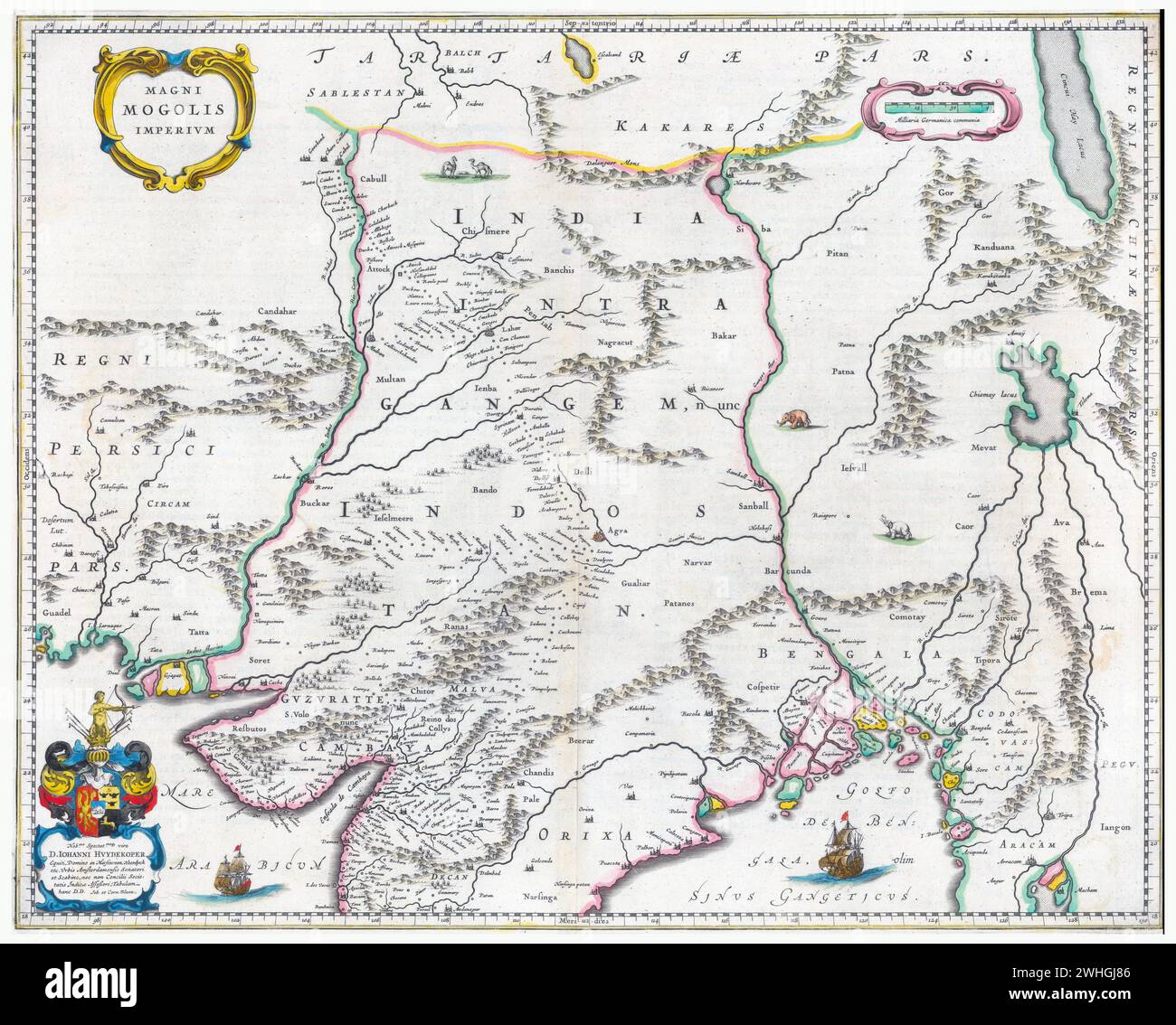 Historical map of The Great Mughal Empire, Willem and Johannes Joan  Blaeu, ca 1663 Stock Photo