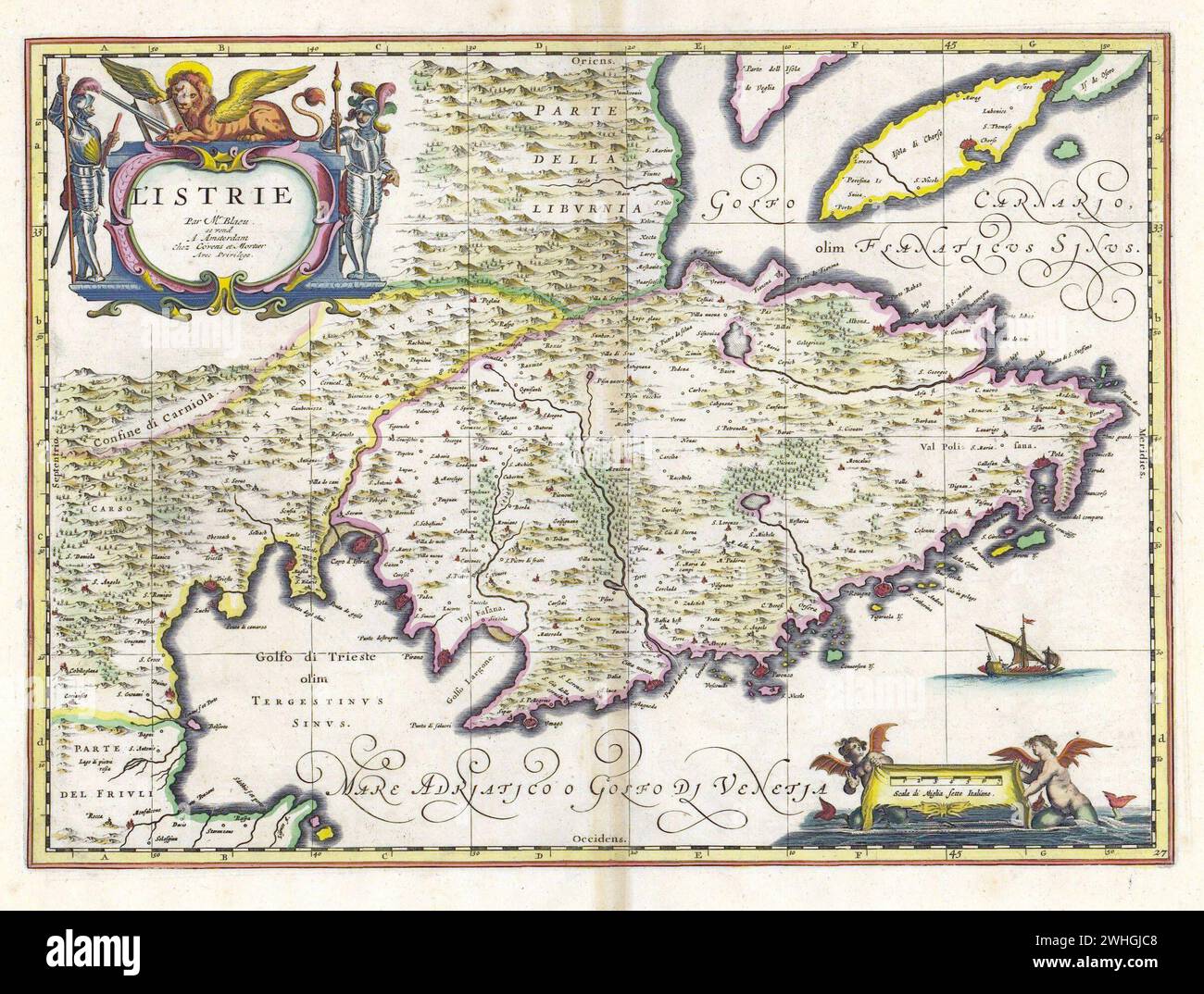 old map of Istria, Adriatic Sea Willem and Johannes Joan Blaeu, 17th century *** old map of Istria, Adriatic Sea Willem and Johannes Joan Blaeu, 17th century Stock Photo