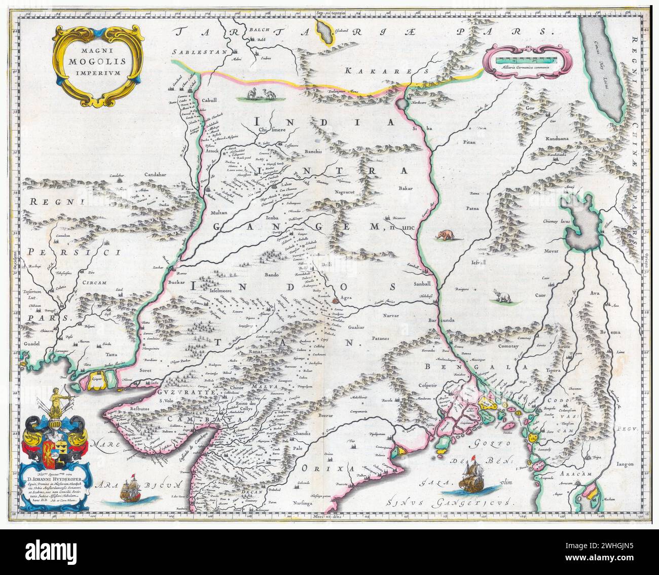 Historical map of The Great Mughal Empire, Willem and Johannes Joan Blaeu, ca 1663 *** Historical map of The Great Mughal Empire, Willem and Johannes Joan Blaeu, ca 1663 Stock Photo