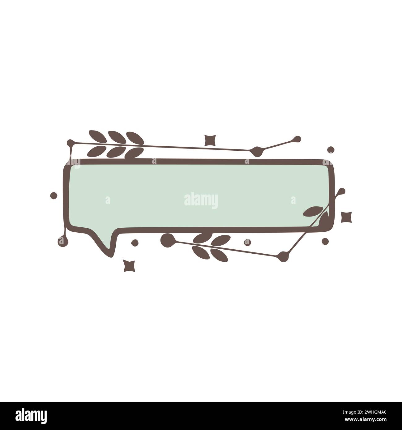 Rectangle Speech bubble nature geometric frames with leaves made from lines and dots in hand drawn style. Stock Photo