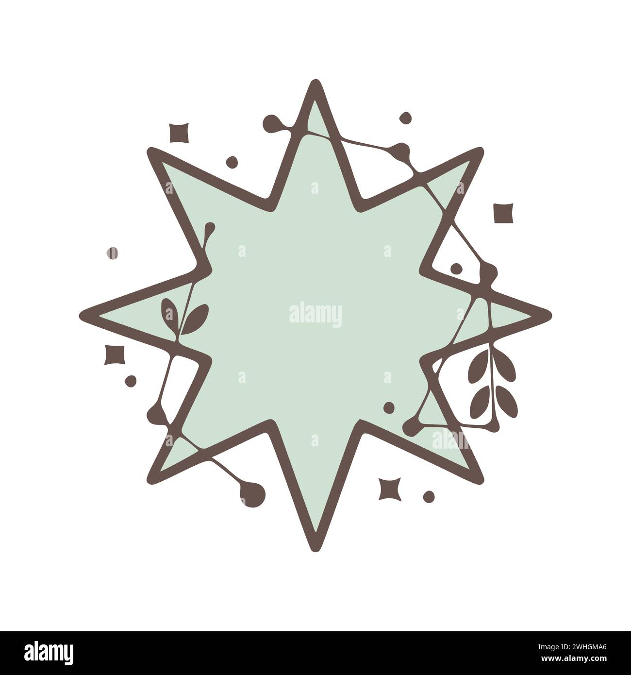 Star nature geometric frames with leaves made from lines and dots in hand drawn style. Stock Photo