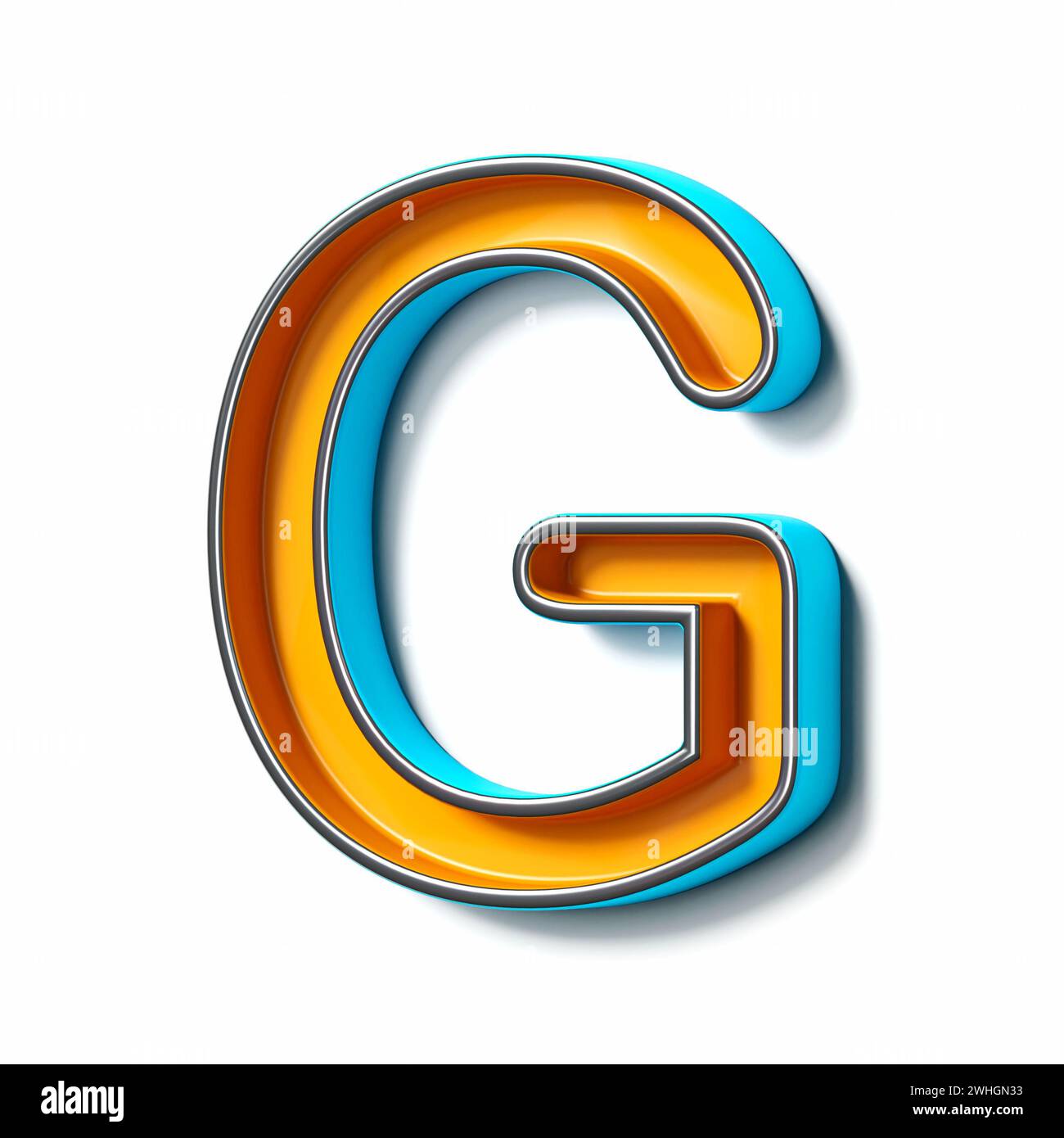 Orange blue thin metal font Letter G 3D Stock Photo