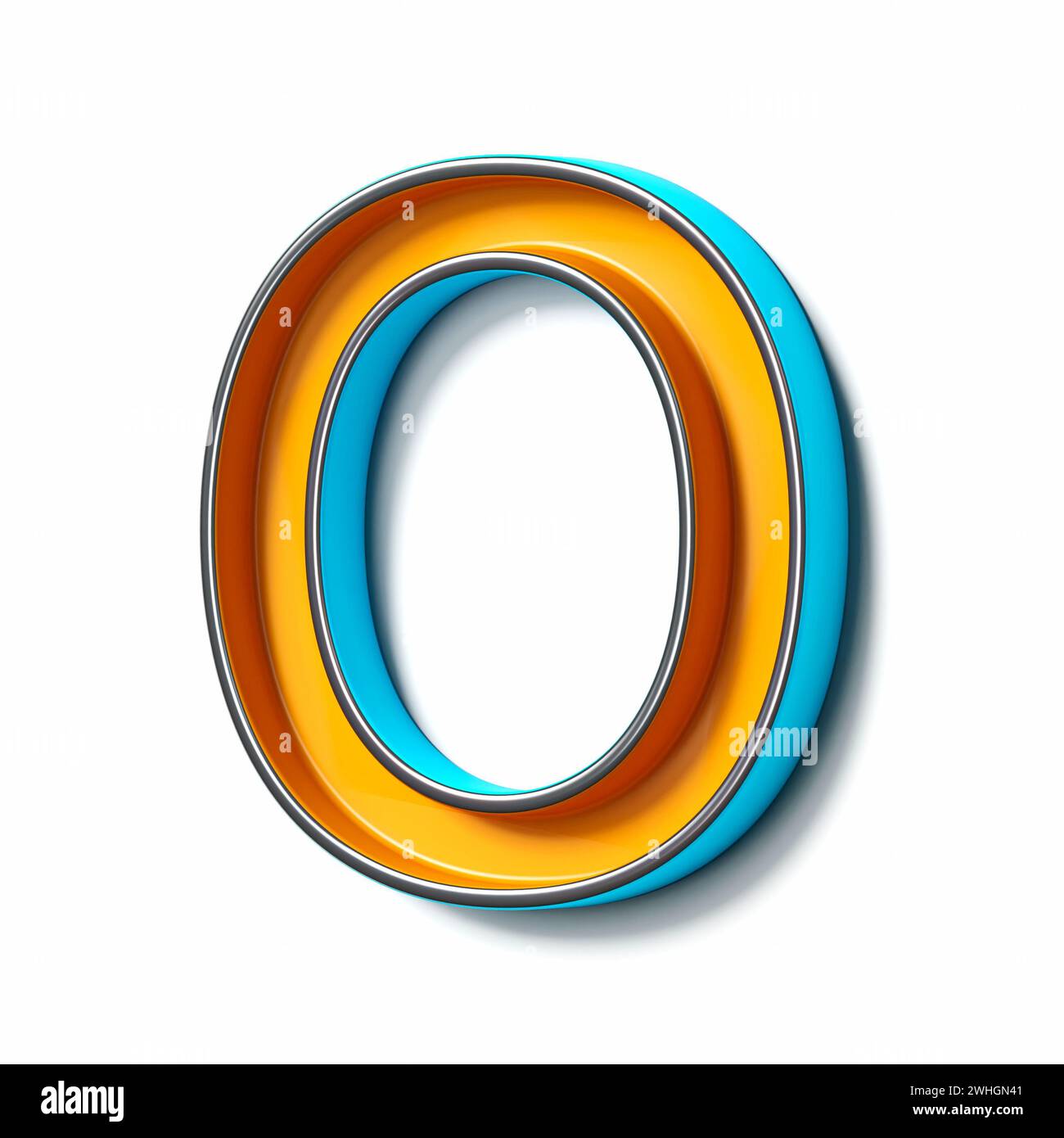 Orange blue thin metal font Letter O 3D Stock Photo