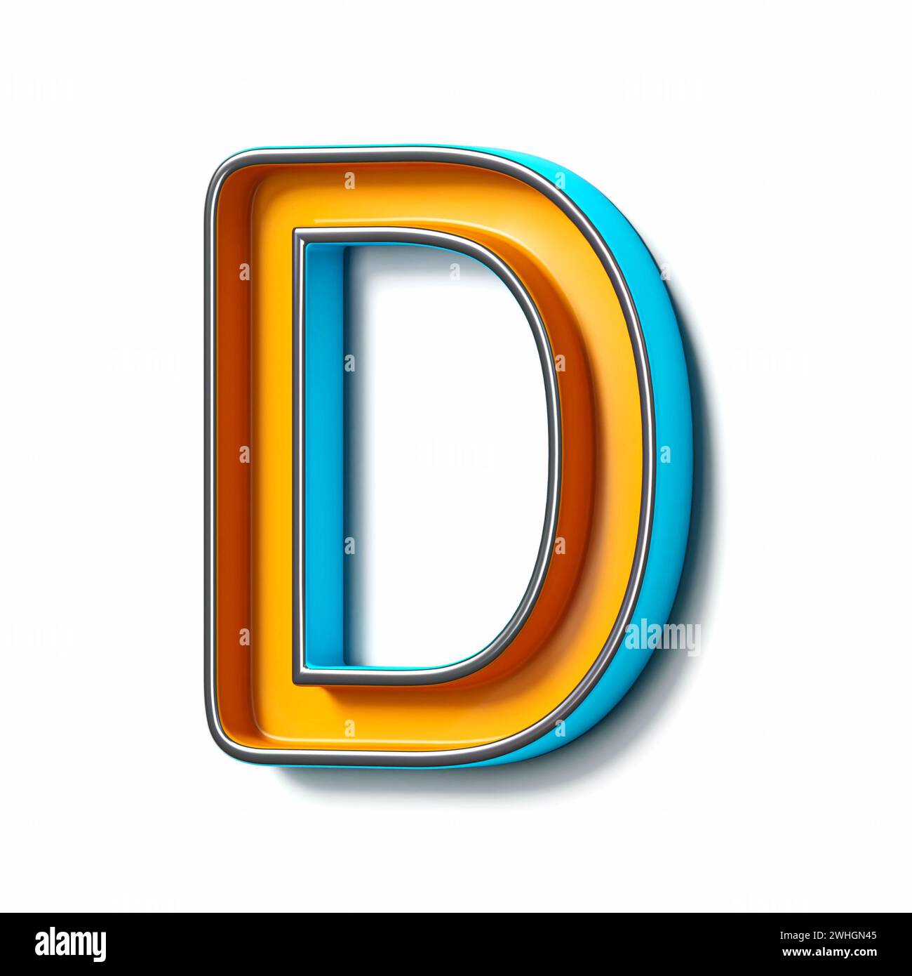 Orange blue thin metal font Letter D 3D Stock Photo